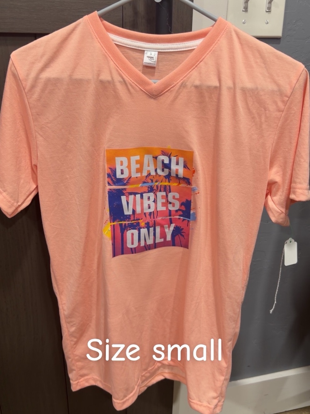 Peach "Beach Vibes Only" V-Neck Graphic Tee